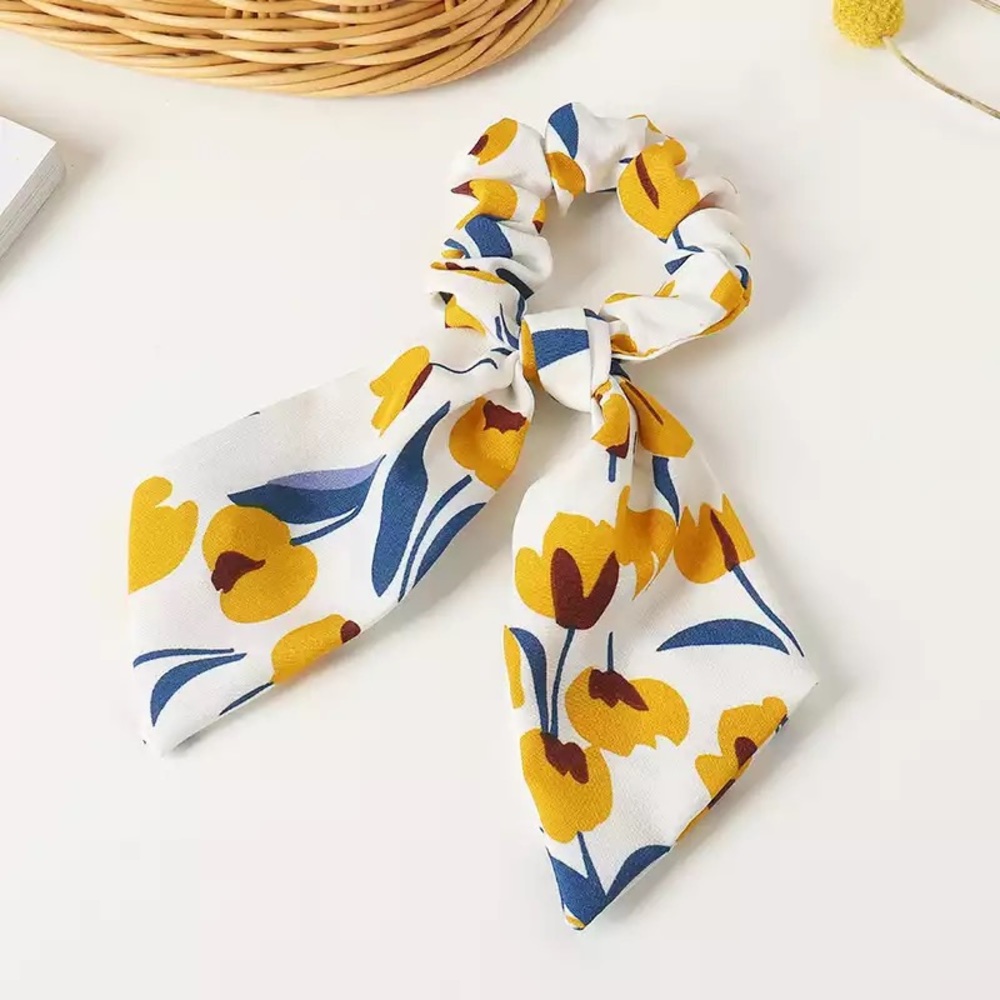 Floral Scarf Hair Scrunchies - Yellow